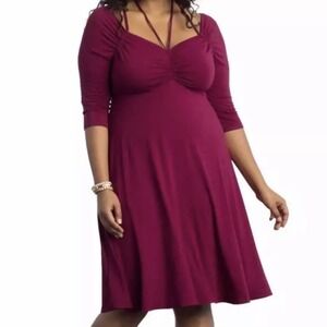 Kiyonna NWT Raspberry Wine Sz 1 1X Off-Shoulder Dress Tie Straps Stretch‎
